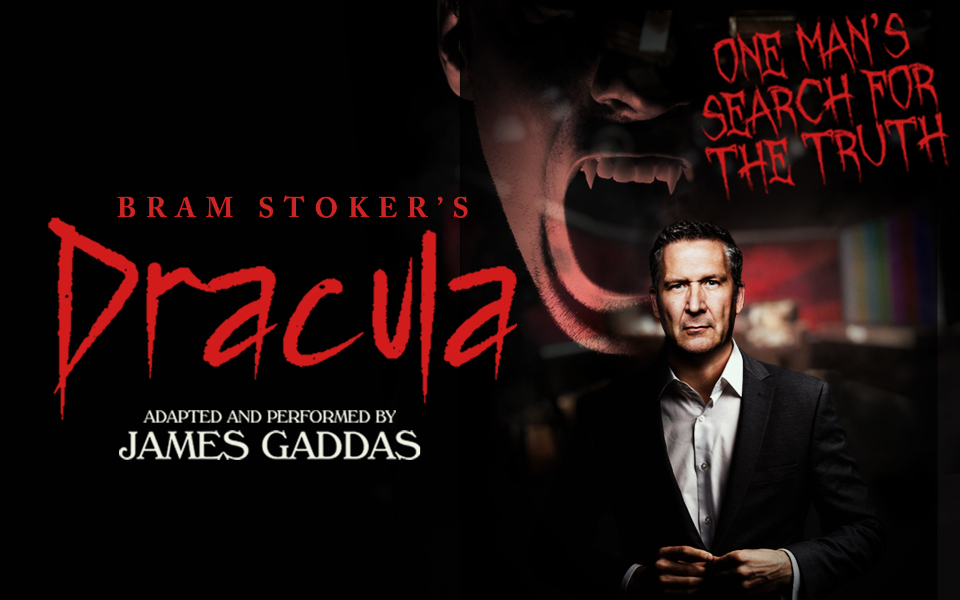 Dracula Text reading Dracula with a photo of actor James Gaddas