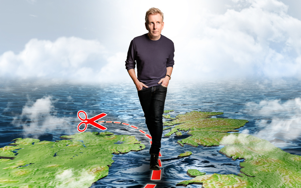 Patrick Kielty Patrick Kielty walking over a map of the British Isles