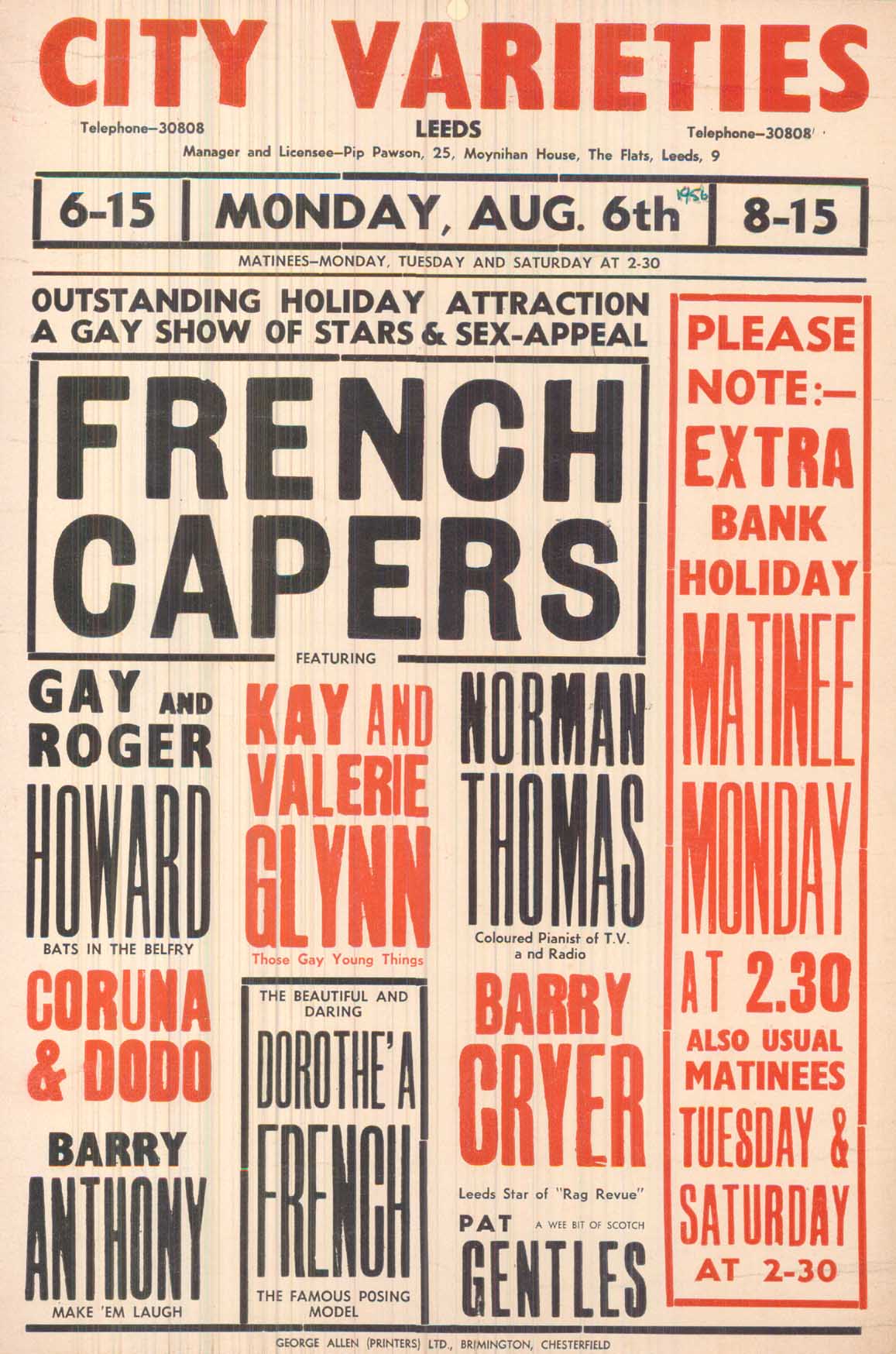City Varieties Playbill featuring Barry Cryer A playbill from 1956 featuring Barry Cryer