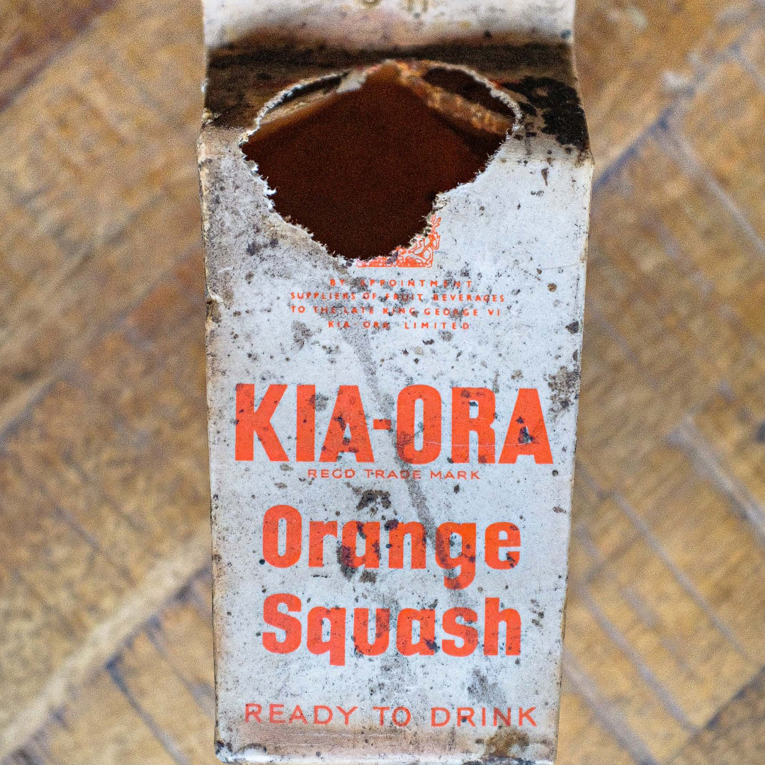 Kia-Ora An old Kia Ora Orange Squash carton with orange writing on white cardboard