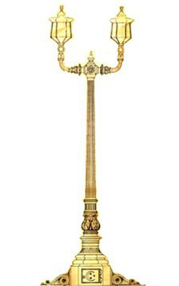 Illustration from Macfarlane’s working drawings, 1937 An illustration of an ornate lamppost in gold