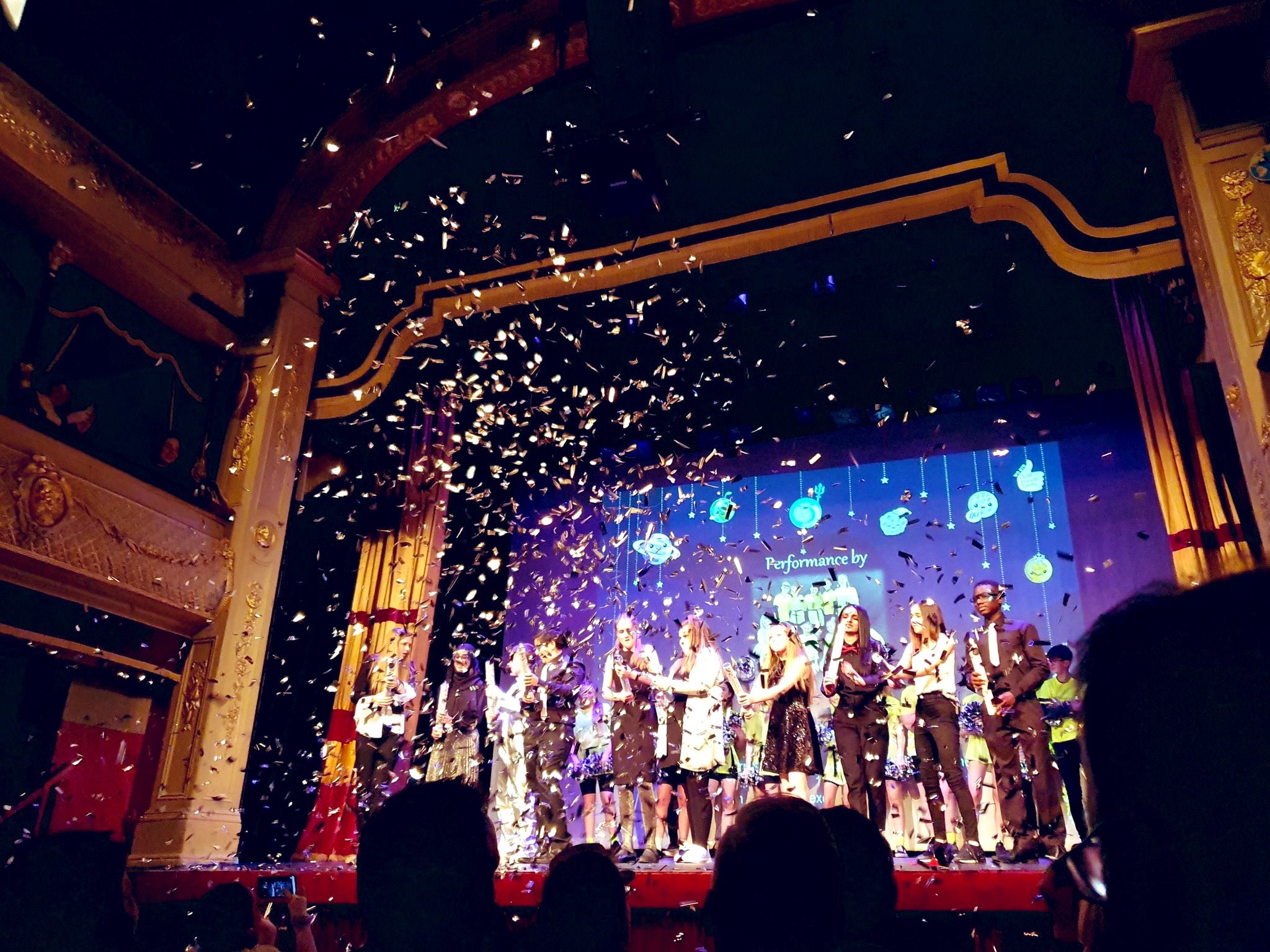 CFL 2020 Confetti Canons Young people on stage with a confetti canon